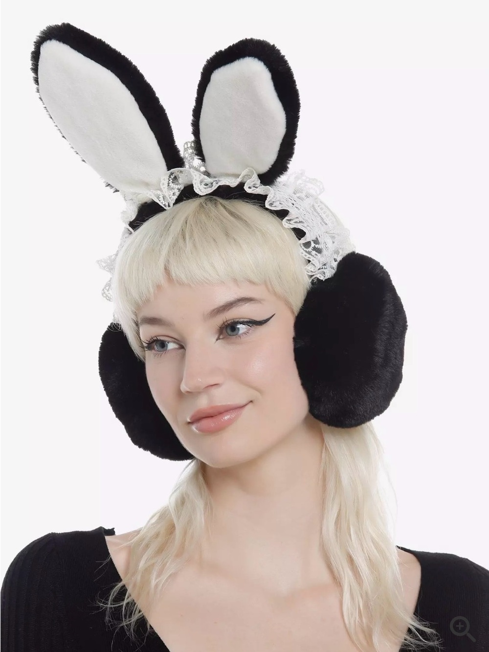 Plush Foldable Bunny Ears Earmuffs / Hot Topic  with Lace Trim Accent